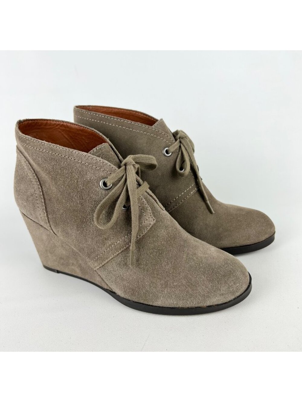 Lucky Brand Womens Seleste Suede Lace Up Wedge Bootie Taupe Beige size 8